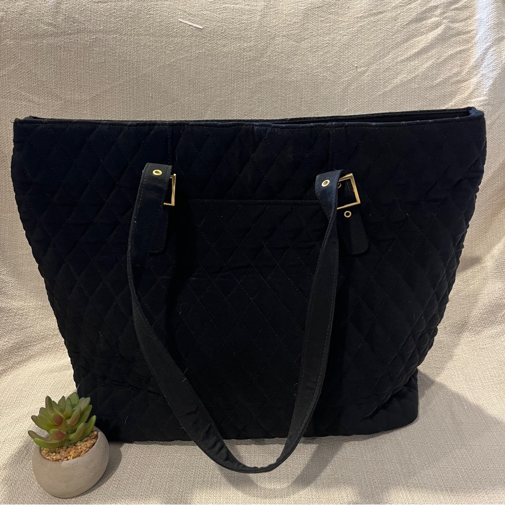 Elegant Black Quilted Vera Bradley Tote Bag